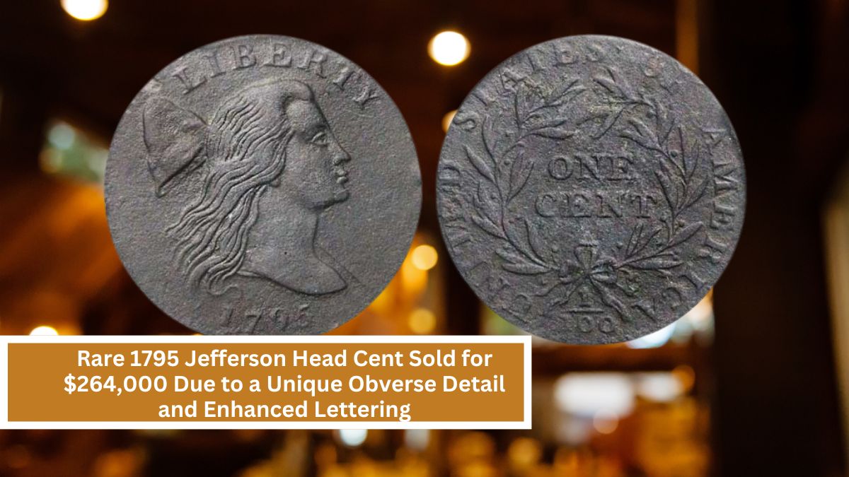 Rare 1795 Jefferson Head Cent Sold for $264,000 Due to a Unique Obverse Detail and Enhanced Lettering